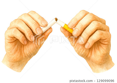 水彩系列：逼真的手掰香菸。一個人決定戒菸的圖片 129099096