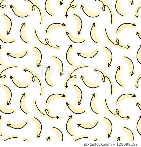Hand drawn arrows seamless pattern. Black and yellow arrows in doodle sketch style on white background. Creative abstract background. Vector illustration. Hand drawn arrows seamless pattern. Black and yellow arrows in doodle sketch style on white background. Creative abstract background. Vector illustration. 129099152