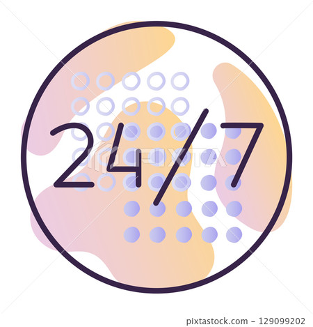 24 hour round the clock work, dark blue line vector icon with gradient background 129099202