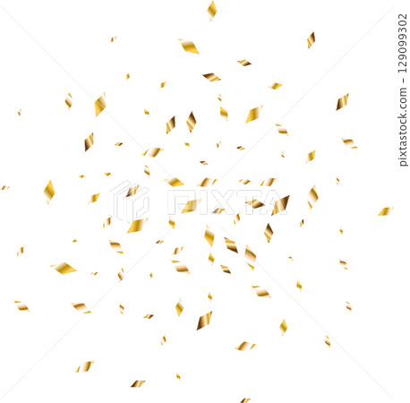 Confetti explosion. Golden serpentine ribbons frame design Confetti explosion. Golden serpentine ribbons frame design 129099302