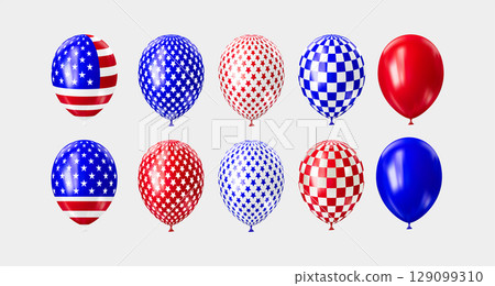 Realistic 3D balloons in USA colors and flags 129099310
