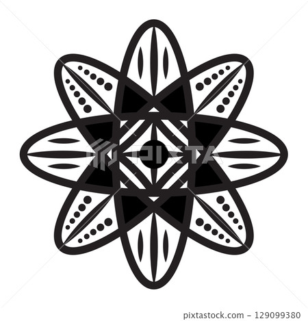 Mandala, bethlehem star, eight-petal flower, harmony and infinity symbol. Recycling and cyclicality. Black line vector monochrome illustration Mandala, bethlehem star, eight-petal flower, harmony and infinity symbol. Recycling and cyclicality. Black line vector monochrome illustration 129099380