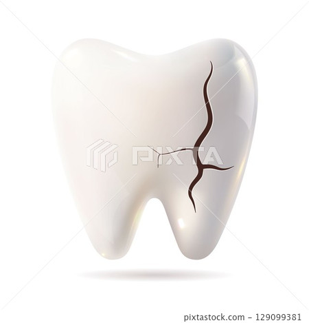 Cracked tooth. 3D realistic of cracked tooth vector illustration. dental care Cracked tooth. 3D realistic of cracked tooth vector illustration. dental care 129099381