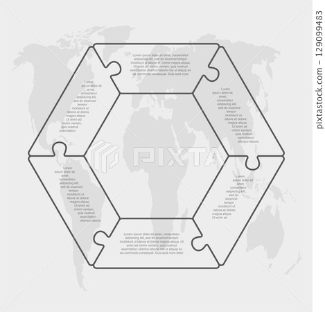 Puzzle diagram infographic process on 6 parts 129099483