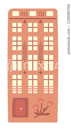 Single Amsterdam orange canal house, typical Dutch architecture. Cute color Netherlands building with tulips, preppy doodle, vector illustration, author interpretation, experimental art Single Amsterdam orange canal house, typical Dutch architecture. Cute color Netherlands building with tulips, preppy doodle, vector illustration, author interpretation, experimental art 129099708