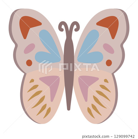 Butterfly boho style vector illustration, color fly with decorated wings 129099742