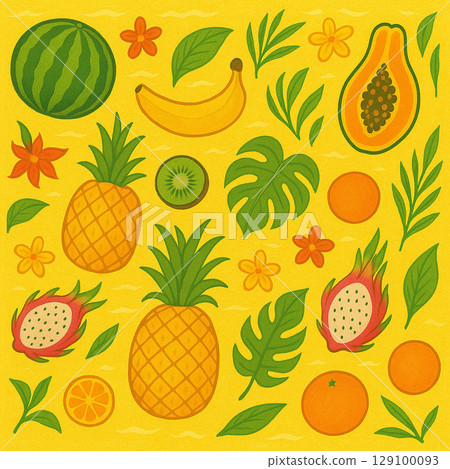 Seamless fruit pattern textile yellow 129100093
