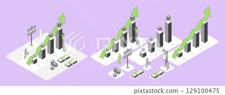Cartoon Color Profit Chart with Separate Set Growth Marketing Concept 3d Isometric View Line Elements. Vector illustration Cartoon Color Profit Chart with Separate Set Growth Marketing Concept 3d Isometric View Line Elements. Vector illustration 129100475
