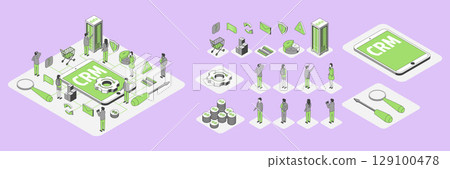 Cartoon Color Automation CRM with Separate Set Growth Marketing Concept 3d Isometric View Line Elements. Vector illustration Cartoon Color Automation CRM with Separate Set Growth Marketing Concept 3d Isometric View Line Elements. Vector illustration 129100478