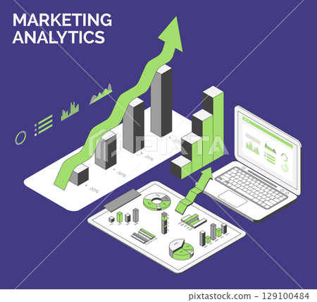 Cartoon Color Analytics Data Set Growth Marketing Concept 3d Isometric View Line Elements. Vector illustration of Information Cartoon Color Analytics Data Set Growth Marketing Concept 3d Isometric View Line Elements. Vector illustration of Information 129100484