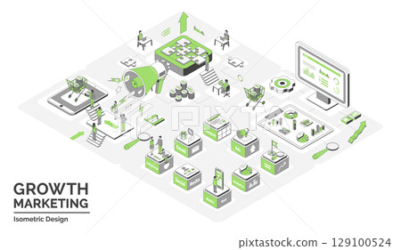 Cartoon Color Growth Marketing Concept 3d Isometric View Line with Elements Components. Vector illustration of Project Cartoon Color Growth Marketing Concept 3d Isometric View Line with Elements Components. Vector illustration of Project 129100524