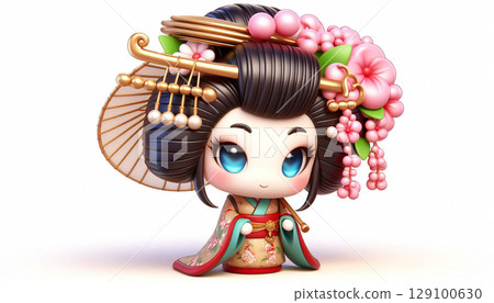 Japanese geisha 3D cartoon. Concept of art and beauty 129100630