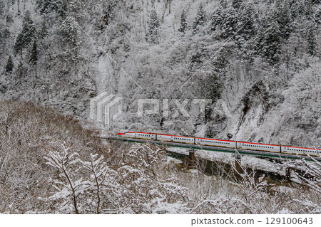 The brave figure of the Akita Shinkansen Komachi shining in the snowy landscape The brave figure of the Akita Shinkansen Komachi shining in the snowy landscape 129100643