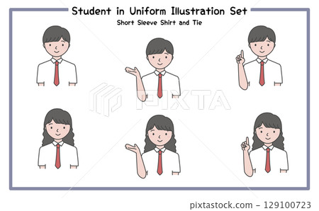 Student Uniform Illustration Set 4-2 (Short Sleeve Shirt & Tie) Student Uniform Illustration Set 4-2 (Short Sleeve Shirt & Tie) 129100723