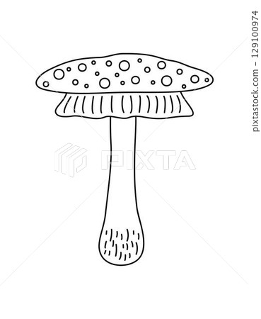 Mushroom, toadstool seasonal Halloween vector illustration of inedible fairy, magic fantasy mushroom clipart autumn holidays simple minimalist hand drawn doodle style drawing, witchcraft symbol 129100974