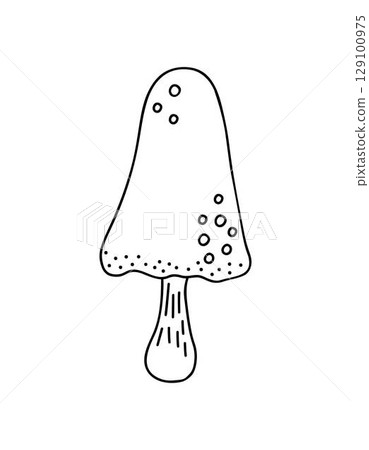 Mushroom, toadstool seasonal Halloween vector illustration of inedible fairy, magic fantasy mushroom clipart autumn holidays simple minimalist hand drawn doodle style drawing, witchcraft symbol 129100975