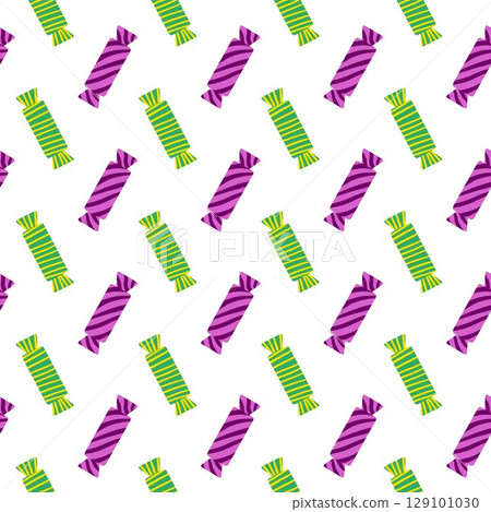 Candy design in seamless pattern with swirl wrapper and caramel. Candy layout suits Easter, Halloween and Christmas greeting cards or wrapping paper. Fun and tasty candy celebration style. Wrap Candy design in seamless pattern with swirl wrapper and caramel. Candy layout suits Easter, Halloween and Christmas greeting cards or wrapping paper. Fun and tasty candy celebration style. Wrap 129101030