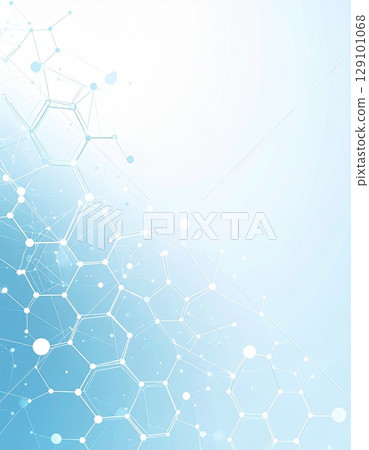Molecular structures and mathematical geometric figures, light blue and white background, neat arrangement, futuristic science card style 129101068