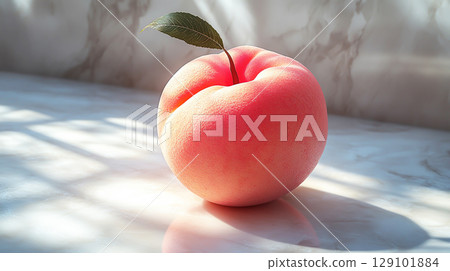 Peach isolated on soft background illuminated by natural light 129101884