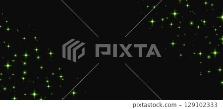 Green sparkling stars background, shiny particles light effect, transparent flying stardust texture, abstract twinkle backdrop. 129102333