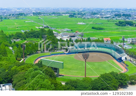 Aerial view of Koshigaya City, Saitama Prefecture, July 2025 129102380