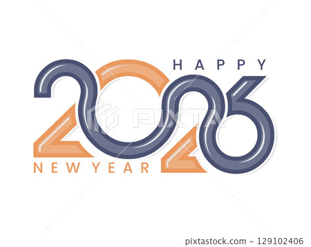 Happy New Year 2026 creative continuous line logo text design template 129102406