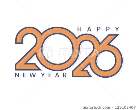 Happy New Year 2026 retro style logo text design template 129102407