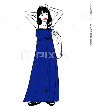 Woman wearing a summer dress (blue 129102443