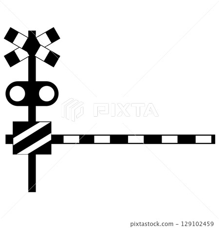 Railroad crossing gate and warning light pictogram 129102459