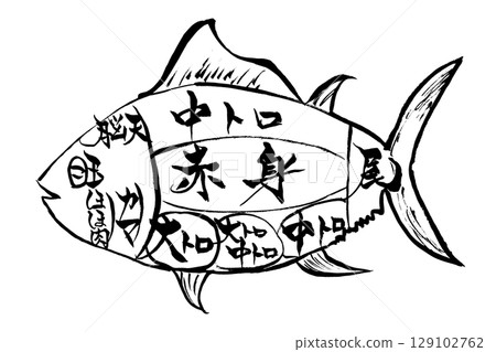 Brush painting of fish parts and names Brush painting of fish parts and names 129102762