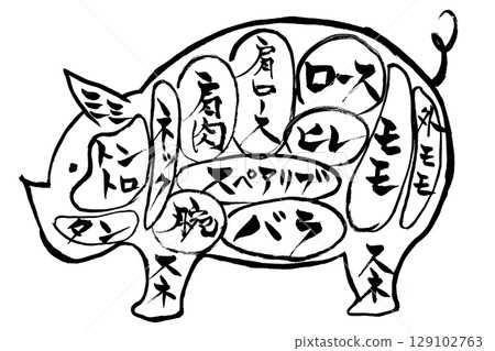 豬肉各部位名稱的毛筆畫 129102763