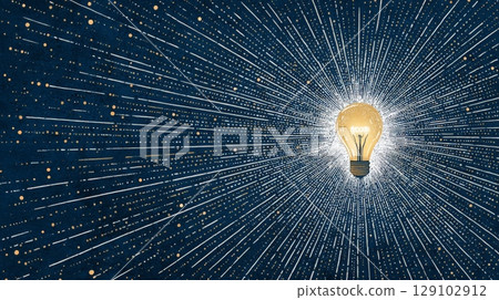Bright idea expanding in abstract space creating burst of innovation 129102912