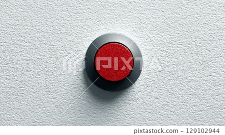 Red button on white wall representing panic or emergency 129102944