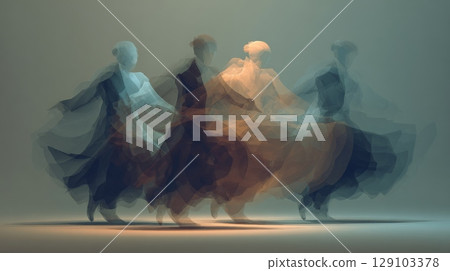 Sufi whirling dervishes rotating and creating motion blur effect 129103378