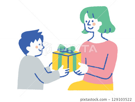 Boy giving a present to his mother_Color 129103522