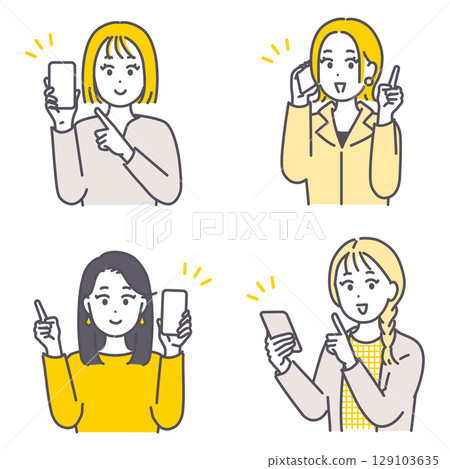 一幅引人注目的插圖，描繪了一位年輕女子和她的智慧型手機 129103635