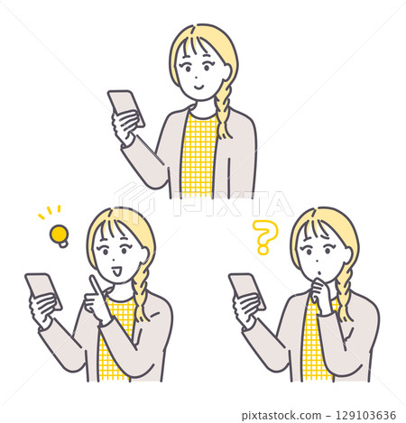 Illustration of a young woman using a smartphone 129103636