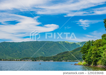 Lake Biwa scenery: View from Kaizu Osaki, Takashima City, Shiga Prefecture Lake Biwa scenery: View from Kaizu Osaki, Takashima City, Shiga Prefecture 129103648