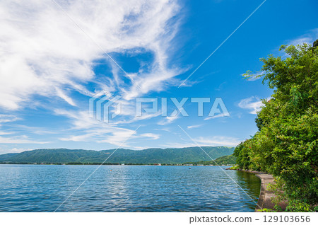 Lake Biwa scenery: View from Kaizu Osaki, Takashima City, Shiga Prefecture Lake Biwa scenery: View from Kaizu Osaki, Takashima City, Shiga Prefecture 129103656