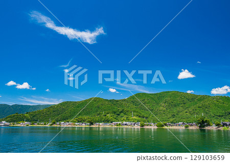 琵琶湖風景：從滋賀縣高島市海津大崎眺望 129103659