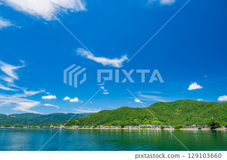 琵琶湖風景：從滋賀縣高島市海津大崎眺望 129103660