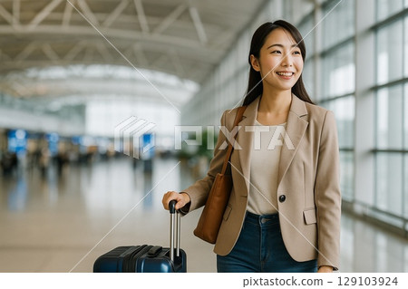 日本女子在機場準備出發旅行 129103924