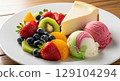 Fruit and cake platter 129104294