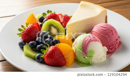 Fruit and cake platter Fruit and cake platter 129104294