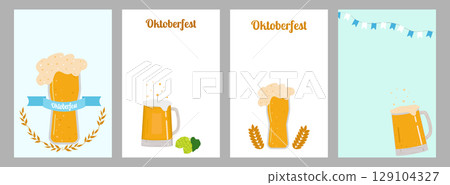 Oktoberfest beer festival Party set poster layout. Beer toast cup glass. For marketing advertisement pub brewerie and social media. Vector illustration. 129104327