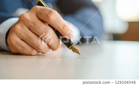 拿著鋼筆的男性手 129104548