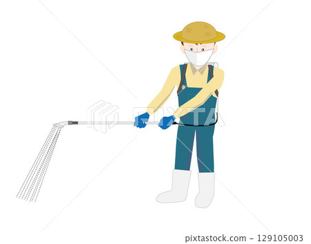 Illustration of a man spraying pesticides 129105003