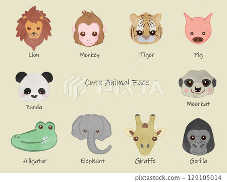 可愛的動物臉插圖集 可愛的動物臉插圖集 129105014