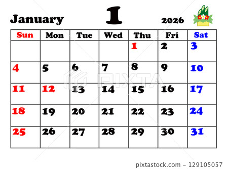 2026 calendar January 129105057