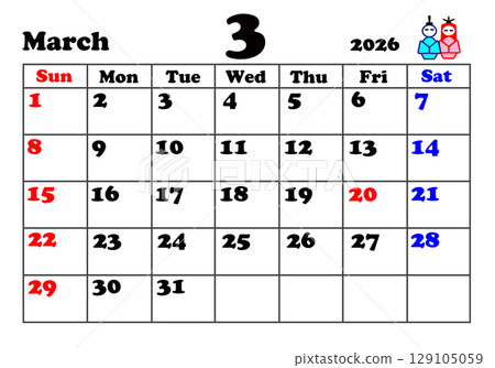 2026 年 3 月曆 129105059